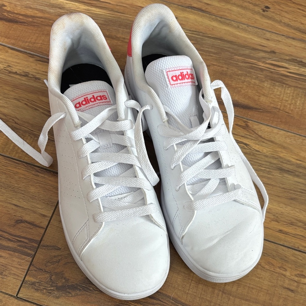 Adidas White Sneakers with hot pink.  NEW!